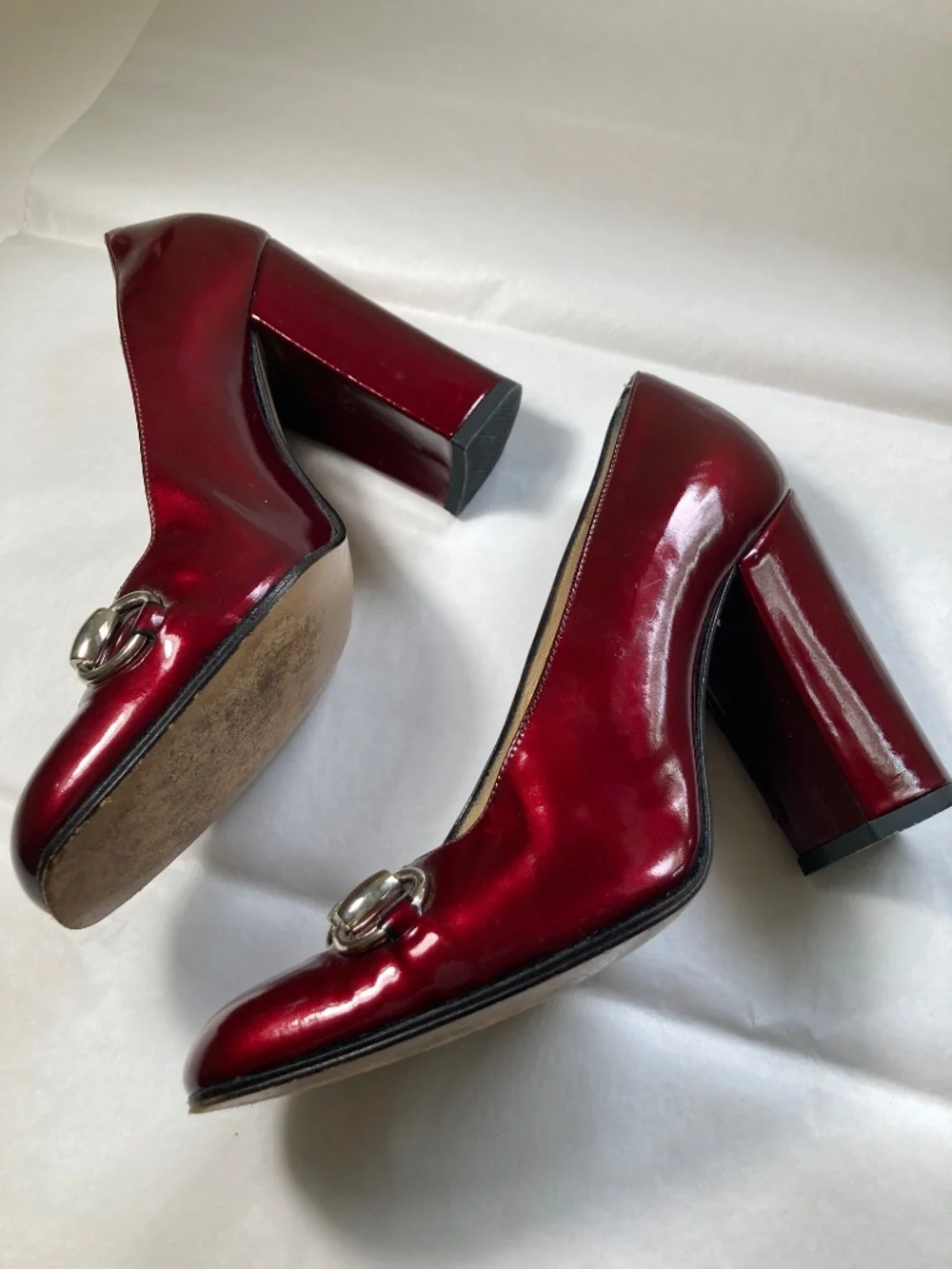 Gucci “Tom Ford” Era S6 Red Patent Pumps Sq Toe w Silver Horsebit Detail